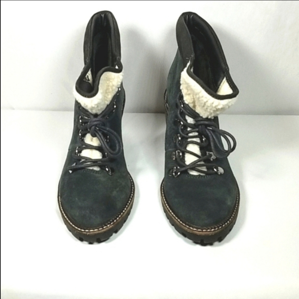 Dolce Vita Celida Lace Platform Boot Gray Suede White Fleece Size 8